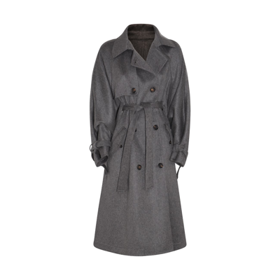 Shop Brunello Cucinelli Grey Cashmere Trench Coat