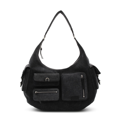 Shop Blumarine Black Denim Cargo Large Shoulder Bag In Dark Shadow