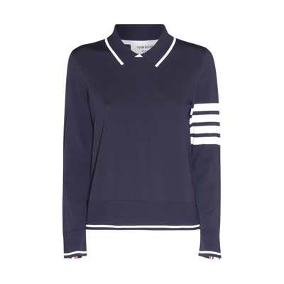 Shop Thom Browne Navy Blue And White Viscose Blend Polo Jumper