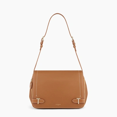 Shop Le Tanneur Simone Medium-sized Bag With Crossbody Strap In Pebbled Leather In Brown