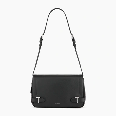 Le Tanneur Simone Small Bag With Crossbody Strap In Pebbled Leather In Black