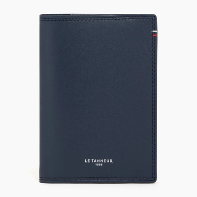 Shop Le Tanneur Martin Passport Holder In Smooth Leather In Blue