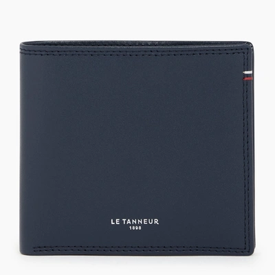 Shop Le Tanneur Martin Horizontal Card Case With Bill Pockets In Smooth Leather In Blue