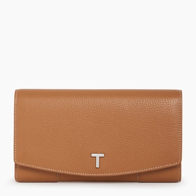 Shop Le Tanneur Romy Large, Zipped Wallet In Pebbled Leather In Brown