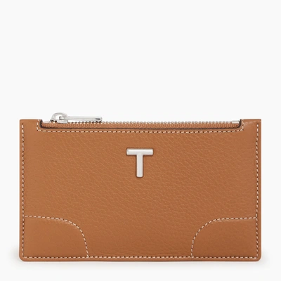 Le Tanneur Romy Zipped Card Case In Pebbled Leather In Brown