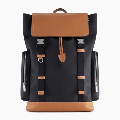 Shop Le Tanneur Maurice Backpack With Flap Closure In Coated Canvas In Black
