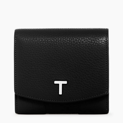 Le Tanneur Romy Coin Case With Flap Closure In Pebbled Leather In Black