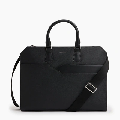 Shop Le Tanneur Porte Documents 15" Gaston En Cuir Grain Croisé In Black