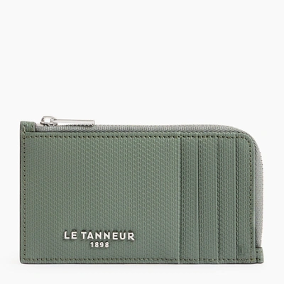 Shop Le Tanneur L-zip Emile Monogram Leather Cardholder In Green