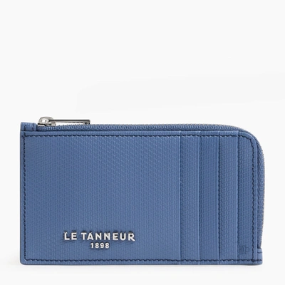 Shop Le Tanneur L-zip Emile Monogram Leather Cardholder In Blue