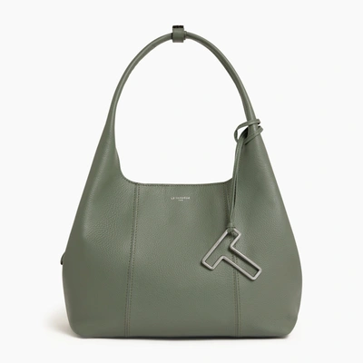 Shop Le Tanneur Juliette Medium-sized Shoulder Bag In Pebbled Leather In Green
