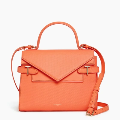 Shop Le Tanneur Emilie Medium Double Flap Handbag Model In T Signature Leather In Orange