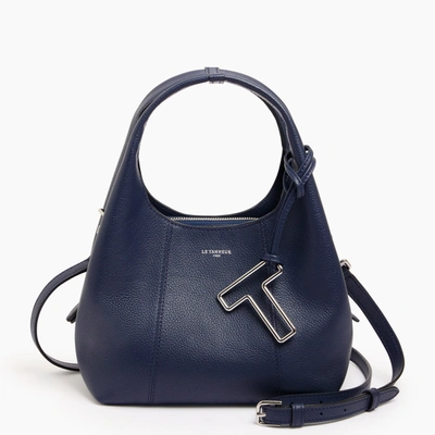 Shop Le Tanneur Juliette Small Handbag In Pebbled Leather In Blue