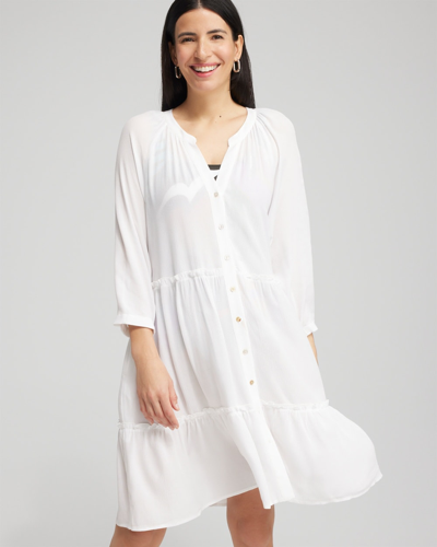 CHICO'S BUTTON FRONT SWIM COVERUP IN WHITE SIZE MEDIUM | CHICO'S 