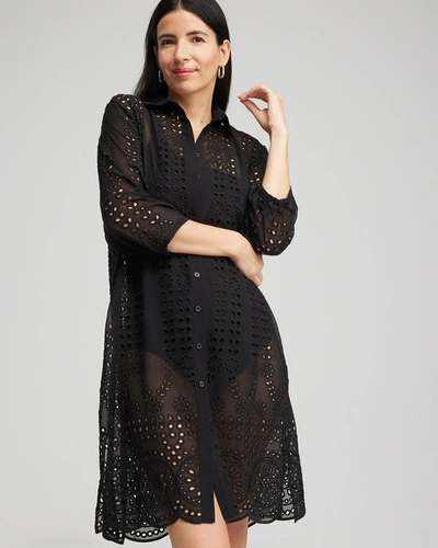 Chico's Shirt Dress Swim Coverup In Black Size Small |  In Black