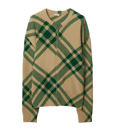 Shop Burberry Wool-blend Oversized Check Cardigan In Neutrals