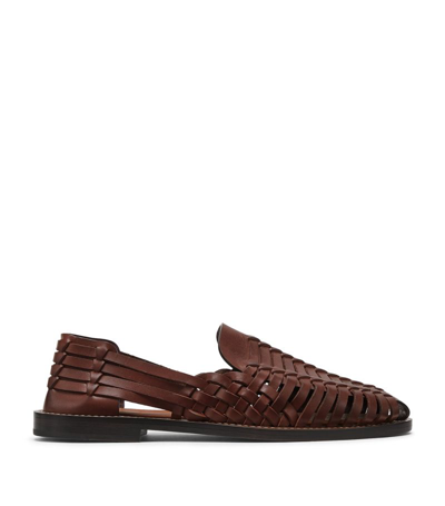 Shop Brunello Cucinelli Woven Leather Sandals In Brown