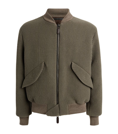Shop Giorgio Armani Wool-blend Ribbed Bomber Jacket In Multi
