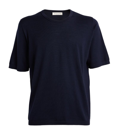 Shop Johnstons Of Elgin Merino Wool T-shirt In Navy