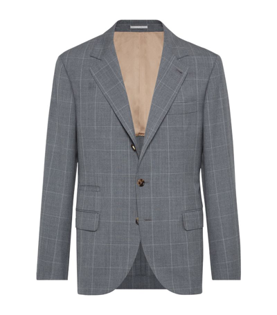 Shop Brunello Cucinelli Virgin Wool Check Blazer In Grey