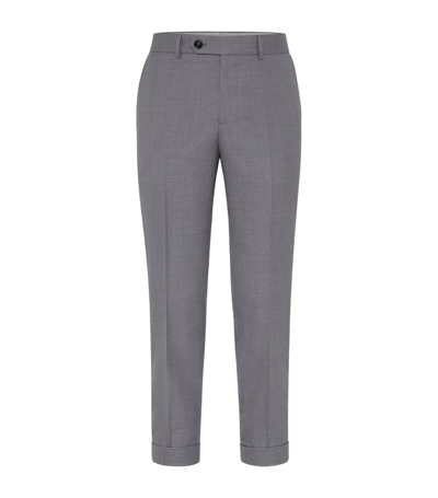 Shop Brunello Cucinelli Virgin Wool-silk Trousers In Grey