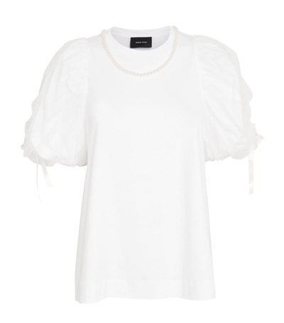 Shop Simone Rocha Embellished Puff-sleeve T-shirt In White