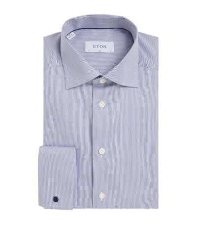 Shop Eton Cotton Striped Slim Shirt In Blue