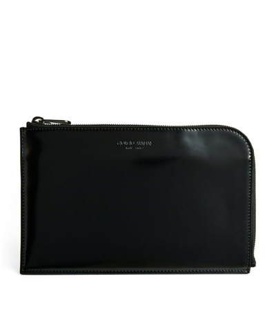 Shop Giorgio Armani Leather Zip-around Wallet In Black