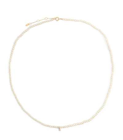 Shop Persée Yellow Gold, Diamond And Pearl Necklace