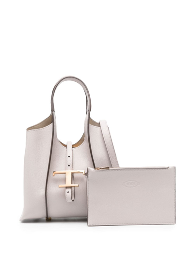 Shop Tod's T Timeless Mini Leather Tote Bag In Grey