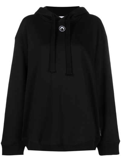 Shop Marine Serre Logo Cotton Hoodie In Black