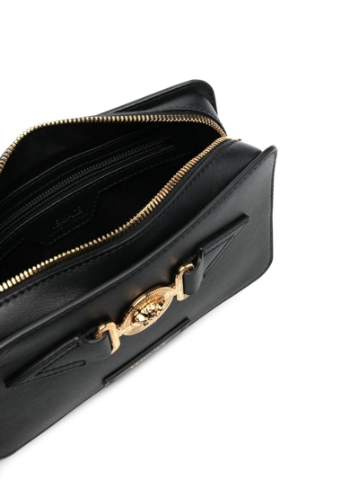 Shop Versace Medusa Biggie Small Leather Messenger Bag In Black
