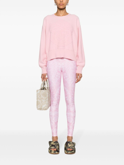 Shop Versace Barocco Print Lycra Leggings In Pink