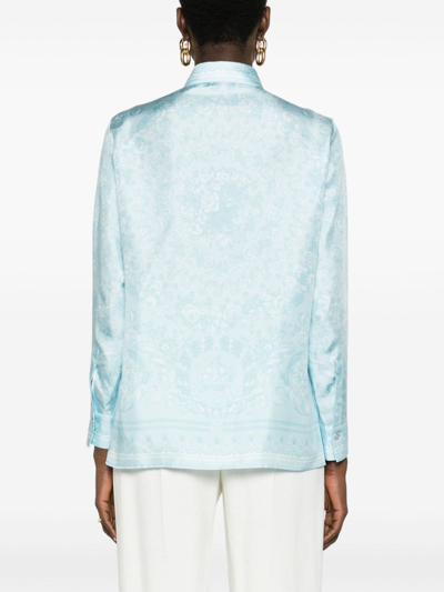 Shop Versace Barocco Print Silk Shirt In Blue