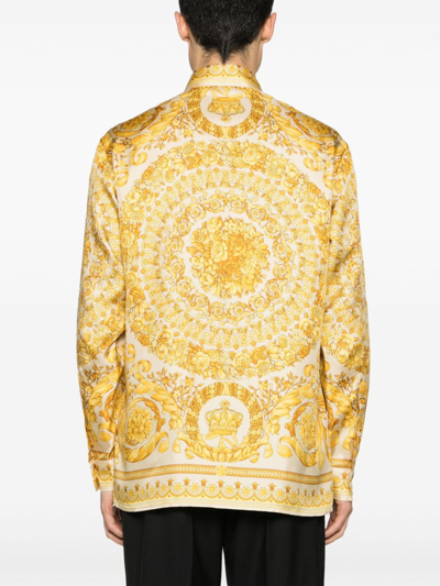 Shop Versace Barocco Print Silk Shirt In Gold