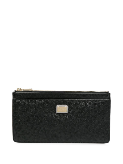 Shop Dolce & Gabbana Large Leather Zipped Card Case In Black