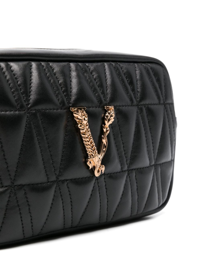 Shop Versace Virtus Leather Crossbody Bag In Black