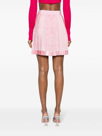 Shop Versace Barocco Print Pleated Mini Skirt In Pink