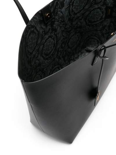 Shop Versace Virtus Leather Tote Bag In Black