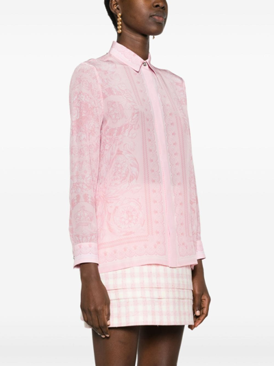 Shop Versace Barocco Print Crepe De Chine Shirt In Pink