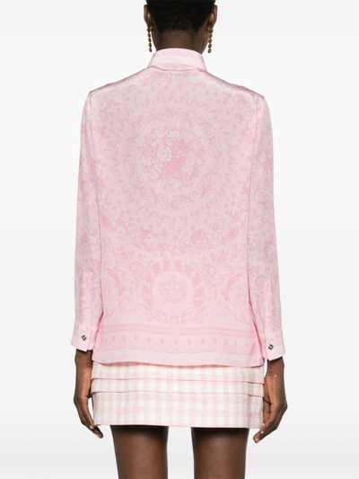 Shop Versace Barocco Print Crepe De Chine Shirt In Pink