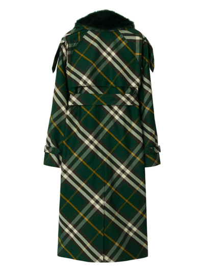 Shop Burberry Check Cotton Trench Coat In Green
