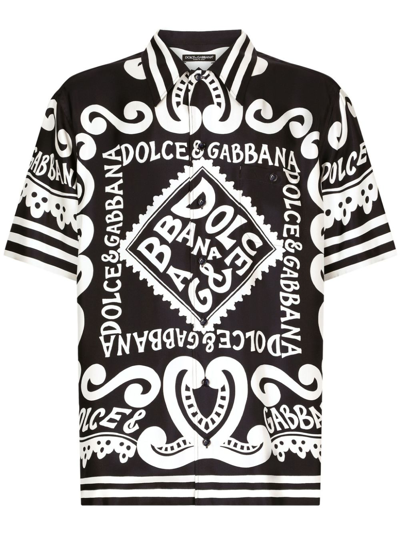 Shop Dolce & Gabbana Marina Print Silk Shirt In Blue