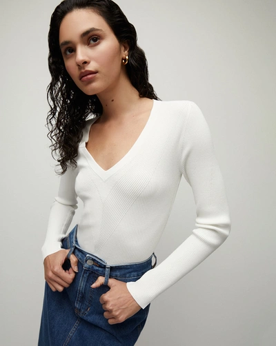 Shop Veronica Beard Callie Ribbed Sweater In Off-white