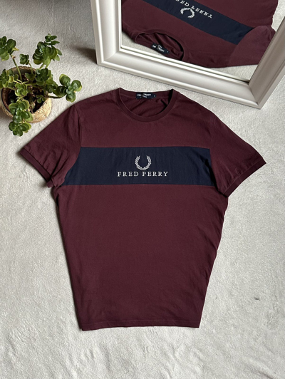 Pre-owned Fred Perry X Vintage Fred Perry Vintage Big Logo Streetwear T-shirt In Burgundy