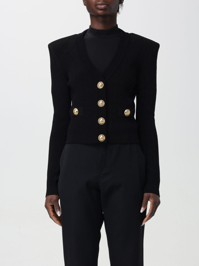 Balmain Cropped Knit Viscose Cardigan In Black