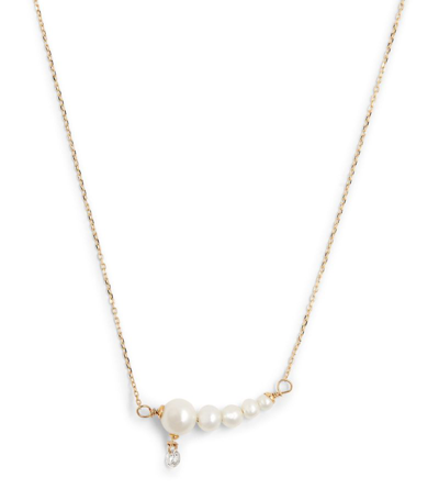 Shop Persée Yellow Gold, Diamond And 5-pearl Gradient Chain Necklace