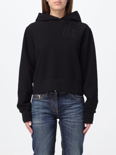 Palm Angels Brushed Cotton Hoodie With Embroidered Hoodie In Black