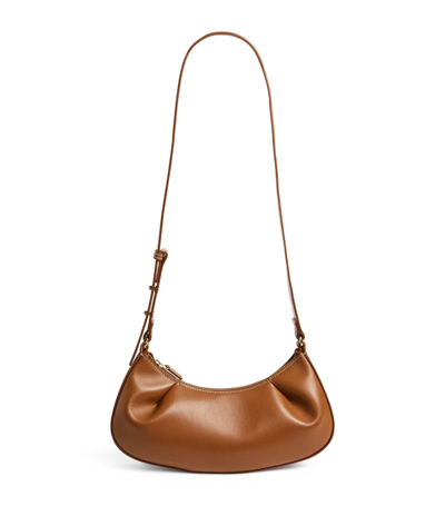 Shop Elleme Leather Dimple Moon Shoulder Bag In Brown
