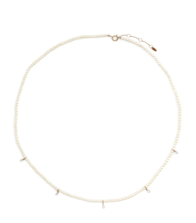 Shop Persée Yellow Gold, Pearl And Diamond 5-stone Necklace